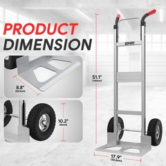 51″X18in 550lb Aluminum Hand Truck Cart Luggage Trolley Pneumatic Wheels