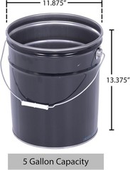 PAIL-STL-RI Steel Open Head Pail with Handle, 5 gallon Capacity, Black, Pack …