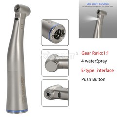Dental 1:1 Fiber Optic LED Contra Angle Handpiece 4 Spray Push Button fit NSK po