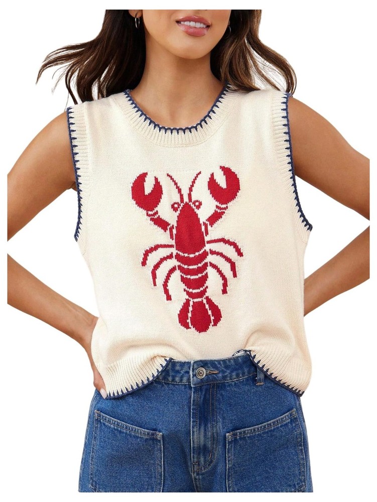 Verdusa Womens Lobster Crochet Tank Tops Sweater Vest Sleeveless Knit Tops