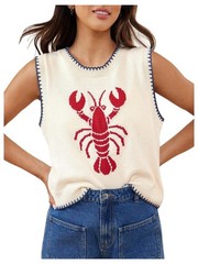 Verdusa Womens Lobster Crochet Tank Tops Sweater Vest Sleeveless Knit Tops