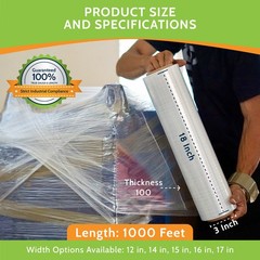 18″ x 1000′ x 100 Cast Hand Stretch Film Gauge Clear Plastic Wrap 8 Rolls