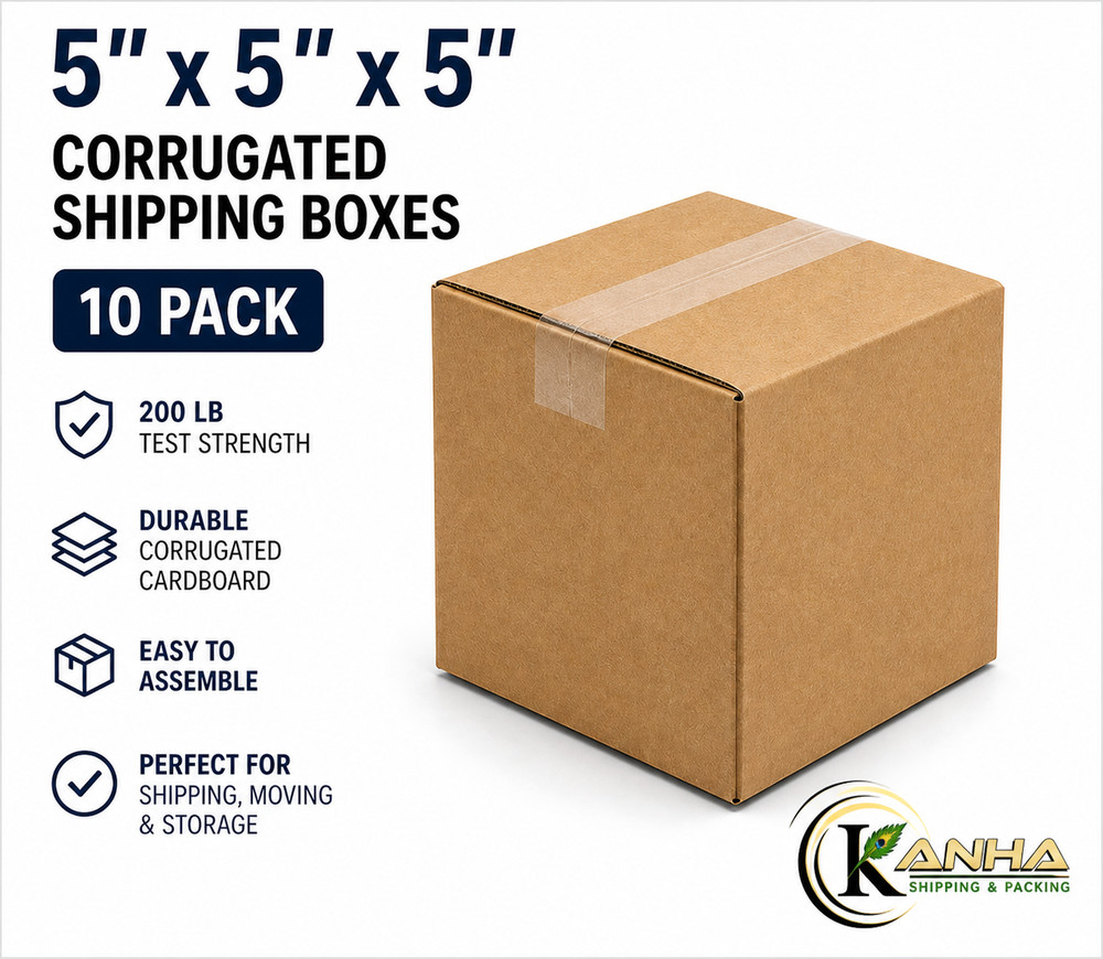5x5x5 Corrugated Shipping Boxes 10 Pack 200 lb. Test Heavy Duty Cardboard Box