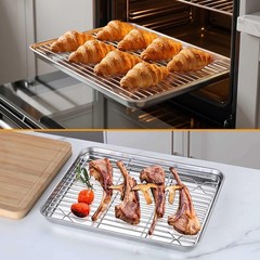 Quarter Sheet with Rack (1 Pan + 1 Rack), 9×13 Stainless Steel Baking Pan with W