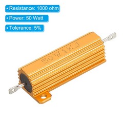 50W 1000 Ohm Aluminum Shell Resistor, 5pcs Housing Resistor 5% Tolerance, Golden