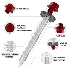 # 3/16 * 2″ 57PCS 1lbs Red Hexagonal Metal Sheet roof Screws, #10 * 2 with EPDM