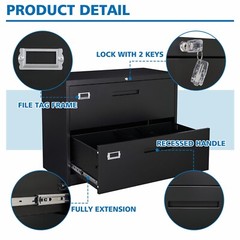 Metal Lateral File Cabinet 2 Drawer,Office Home Locking Filing Cabinet Organizer