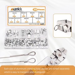 320 Pcs Aluminum Crimping Loop Sleeve 8 Sizes Wire Rope Sleeves Ferrules Kit