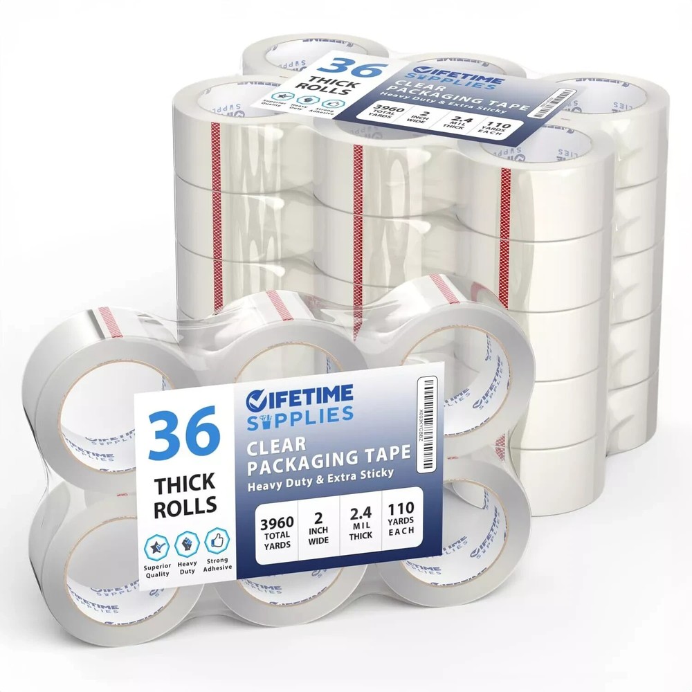 6/36 Rolls of Heavy-Duty Carton Sealing Packing Tape – 2″ x 110 Yards, 2.4 mil