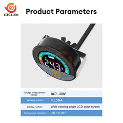 Battery Capacity Voltage Meter, 12V 24V 48V 60V 84V IP68 Waterproof LCD Battery