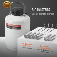 10L Liquid Nitrogen Tank Aluminum LN2 Dewar Cryogenic Container 6 Canisters Bag