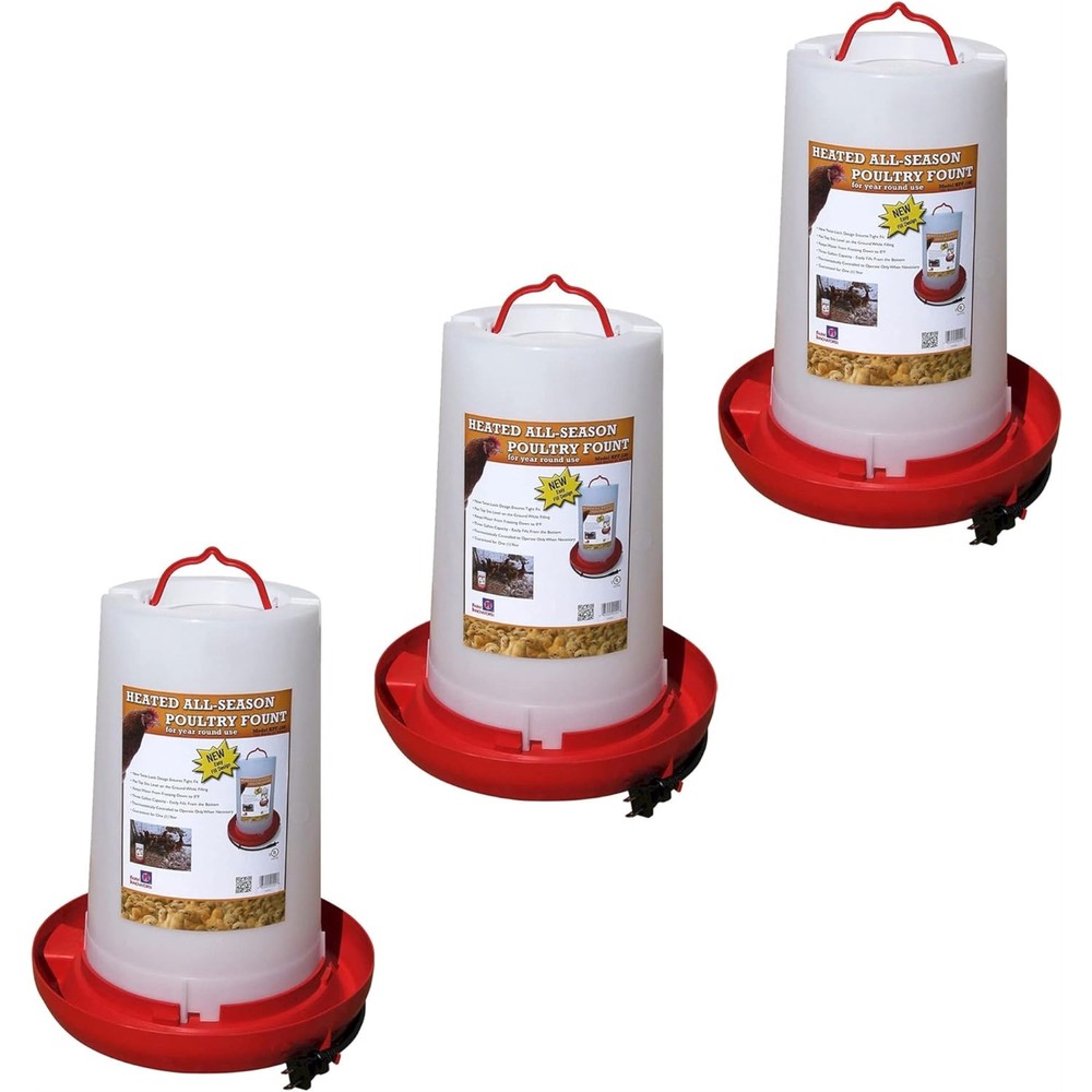 Farm Innovators All-Seasons Heated Plastic Poultry Fountain, 3 Gallon (3 Pack)