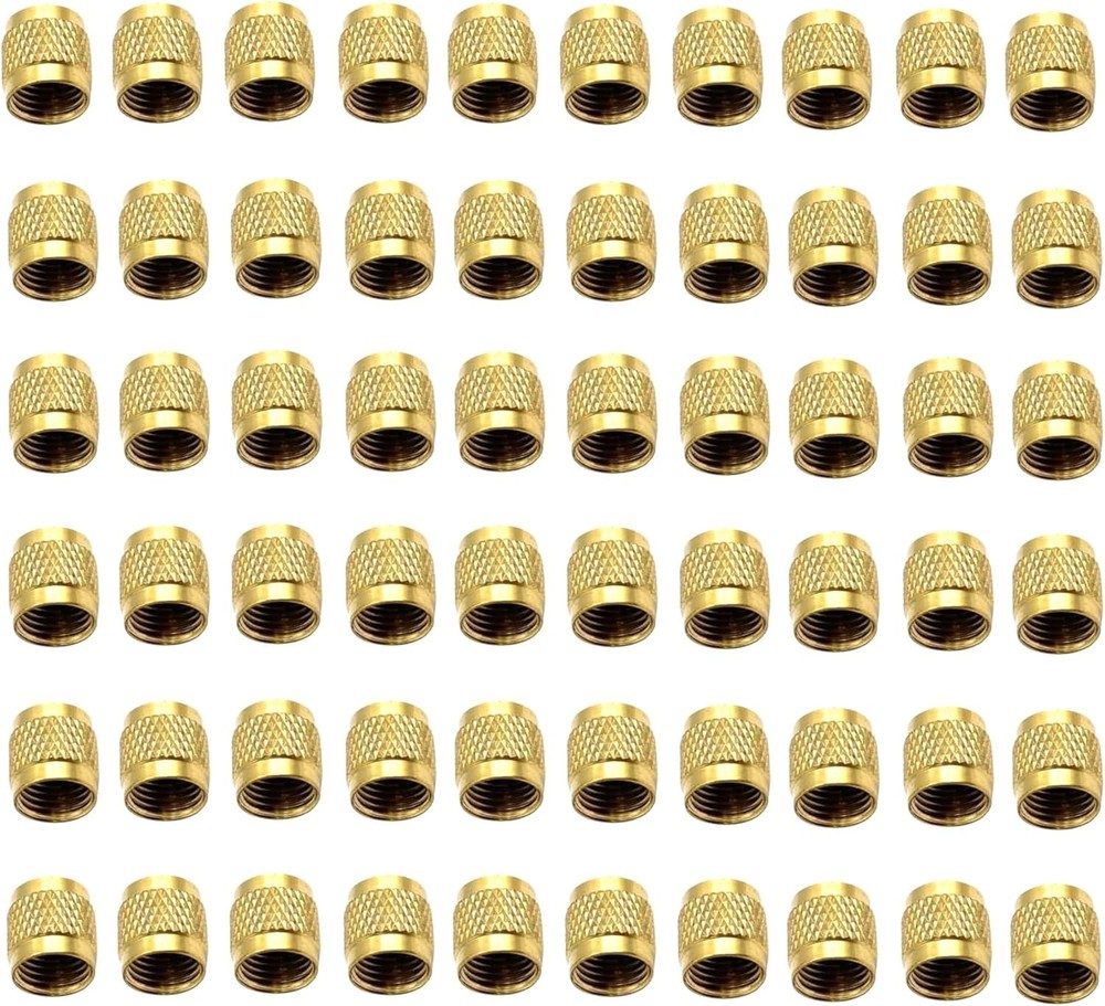 60Pcs Schrader Valve Caps Brass 1/4″ Flare Round HVAC Caps with Neoprene O-Ring