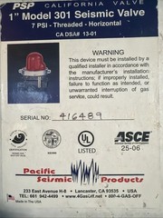 Earthquake Gas Shut-Off Valve Horizontal 301 NPT Series 1 Inch- 30 Year Warranty