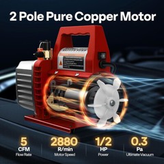 110V 1/2 HP 5 CFM Dual Stage Rotary Vane HVAC Air Vacuum Pump with Oil Bottle