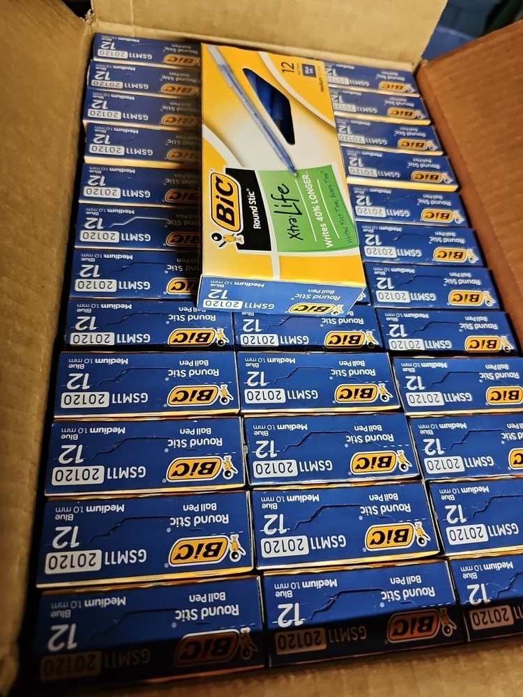 36 x 12 = 432 BIC GSM11Bl Round Stic Xtra Life Ballpoint Pen 1mm Medium Blue Ink