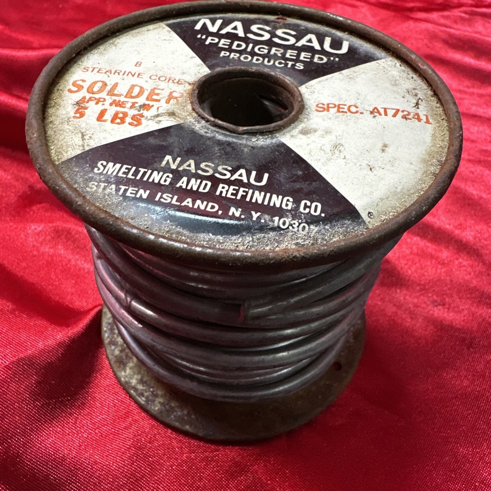 Nassau PEDIGREED Solder Spool B Stearine Core AT-7241 4.81 LBS Vintage Bell Tele