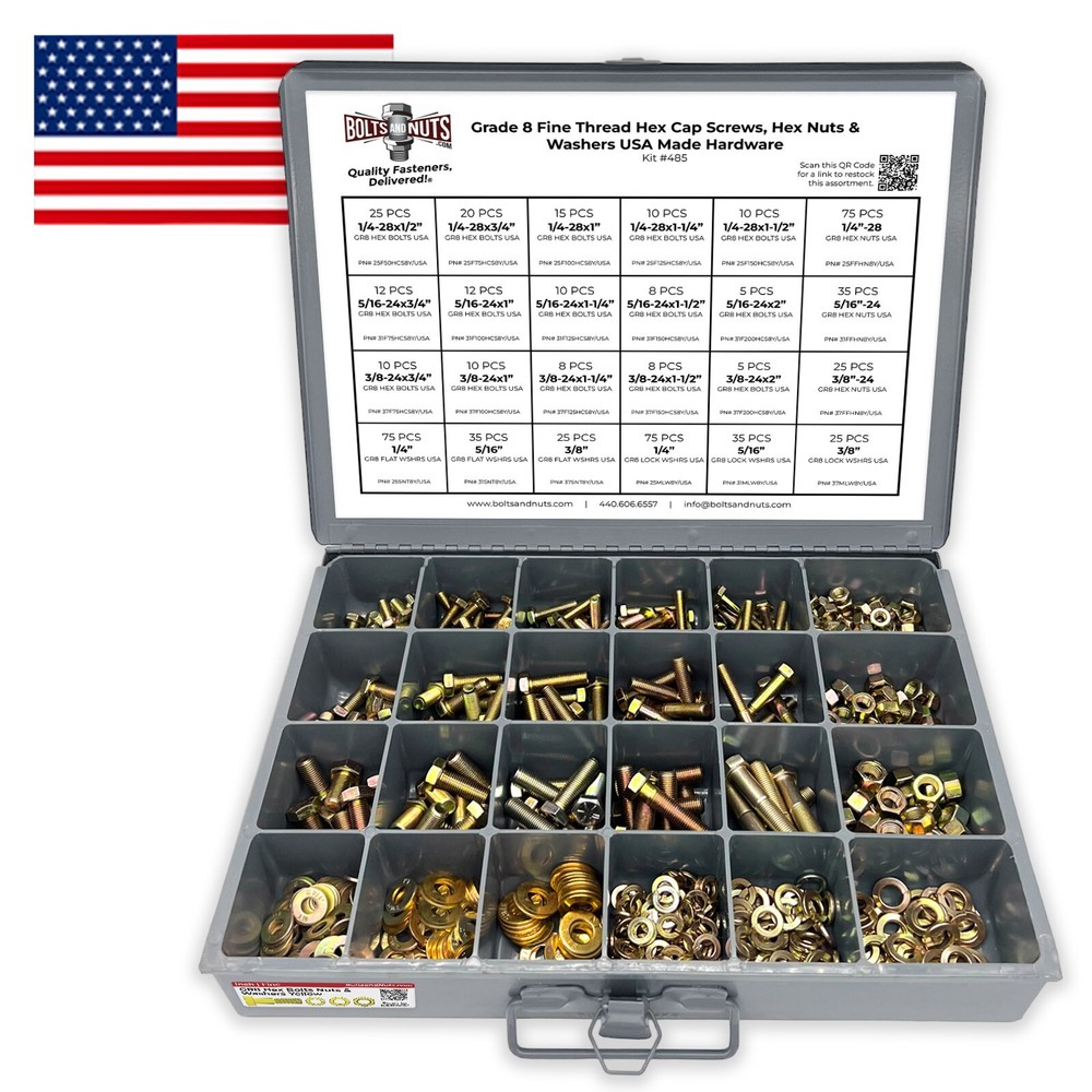 USA Made Grade 8 Hex Bolts Nuts Washers Assortment Kit FINE THREAD – 574PCS