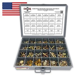 USA Made Grade 8 Hex Bolts Nuts Washers Assortment Kit FINE THREAD – 574PCS