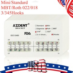 20 X AZDENT Dental Ortho Brackets Brace Mini/Standard MBT/Roth 022/018 Hooks 345