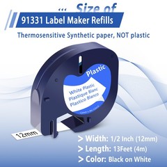 5pk DYMO LetraTag Refill 91331 White Plastic Lable Tape 12mm Compatible LT-100H