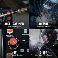 MIG150FX 150A MIG Welder, 3-in-1 Synergic MIG Flux Core/MMA/TIG, 120V Por