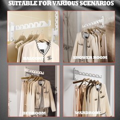 Wall Mount Coat Hanger Holder White Clothes Drying Organizer Rack Garment Hoo…