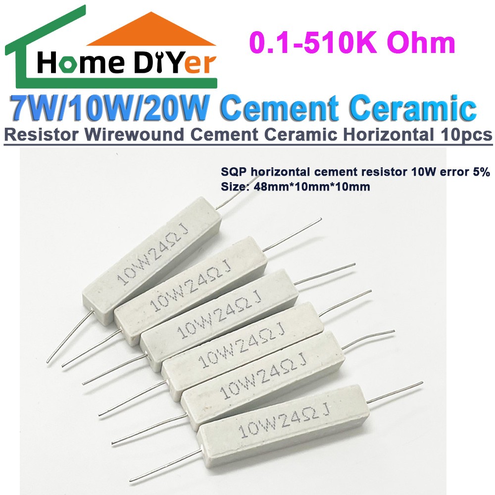 7W/10W/20W Resistor Wirewound Cement Ceramic Horizontal 0.1-510K Ohm 10pcs
