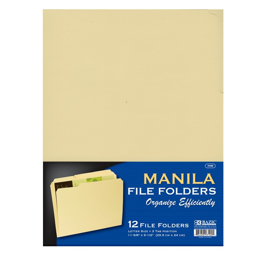 12 pack 1/3 Cut Letter Size Manila File Folder 3 Tab Position 11-5/8″ x 9-1/2″