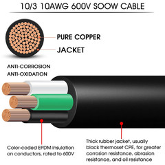 25Ft 10/3 10 Gauge SOOW Wire 10 AWG 600V SOOW Bulk Cable Electrical 3 Conductor