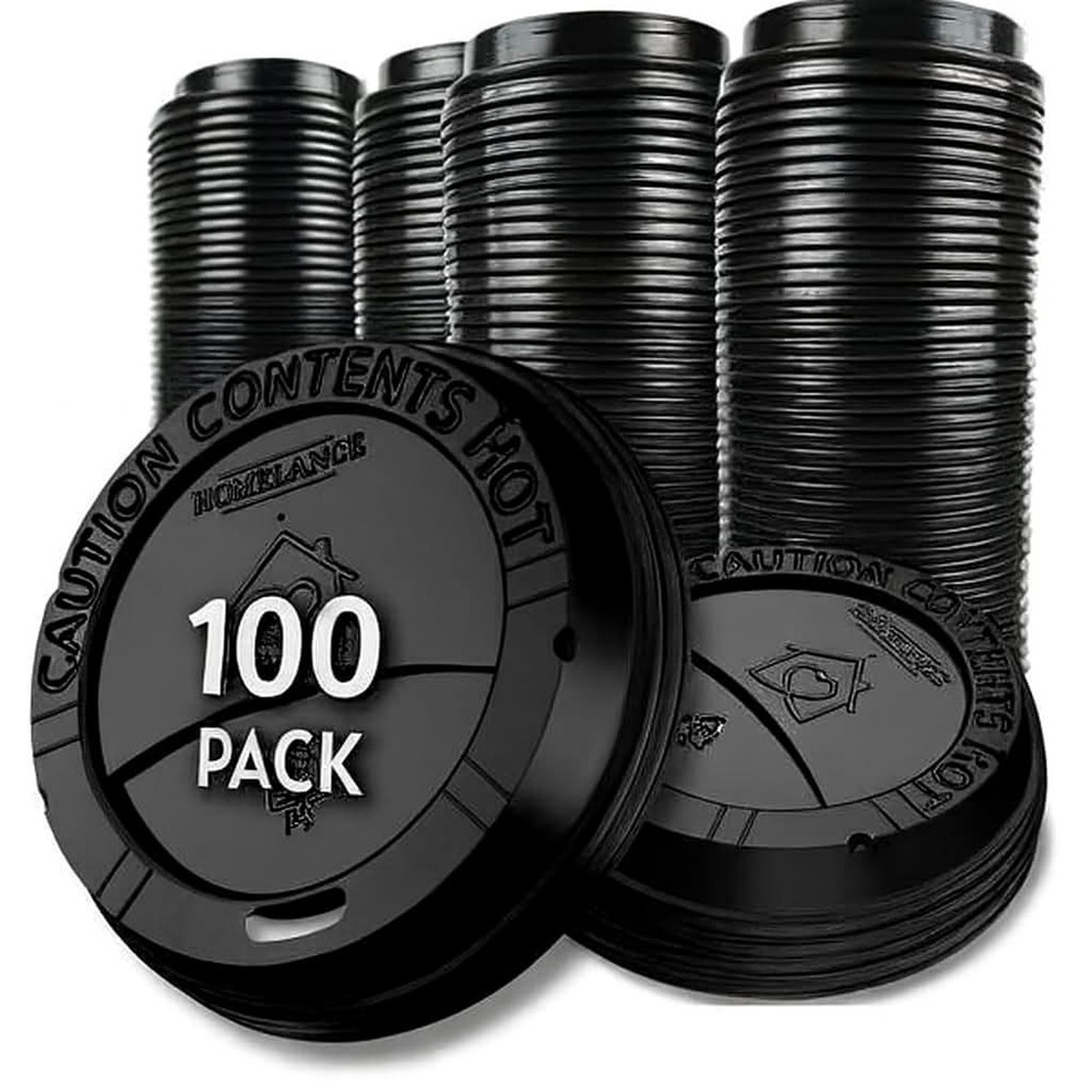 Pack Of 100, Black Disposable Coffee Cup Lids, Lids 10 oz Large,