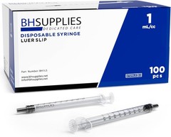 BH Supplies 1mL Luer Slip Tip Syringes (No Needle) – 100 Count (Pack of 1)