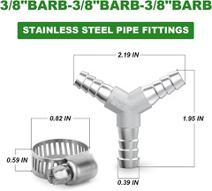 2PCS 304 Stainless Steel 3/8″ X 3/8″ X 3/8″ Hose Barb Fittings，3 Way Y Shape Joi