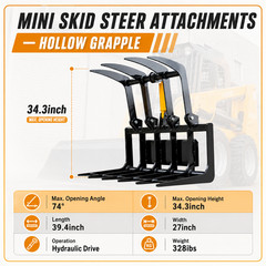 Root Grapple Bucket Attachment for Mini Skid Steer Loader Hollow Log Grapple