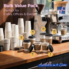 50 Pack 8 oz Eco-Friendly Disposable Coffee Cups with Lids & Sleeves – Leak-P…