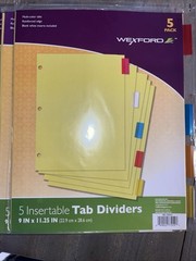 Wexford Multicolor 5-Pack Insertable Tab Dividers – 9”x11.25” Lot Of 10 Packs!