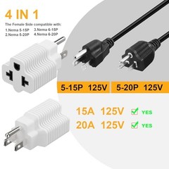 4-in-1 NEMA 5-15P to 5-15R 5-20R 6-15R 6-20R Power Adapter White
