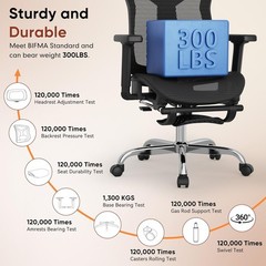 Office Chair with Footrest, Desk Chair Comfy with 3D Adjustable Lumbar Support