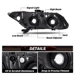 Headlight Pair w/Bulbs 12-15 Civic 4D 12-13 2D Halogen Black Housing LH+RH Amber