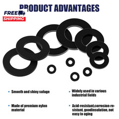 900-Piece Nylon Flat Washer Assortment Kit Black Plastic Flat Washers for Bolts