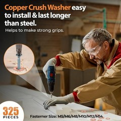 Organized Copper Metric Washers Set—325 Pieces in 10 Sizes for Efficient Use