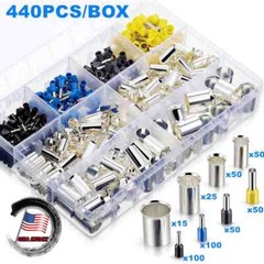 Wire Ferrules Kits Crimp Terminal Connector AWG (2/0 1/0 2 4 10 12 14 16) 440pcs