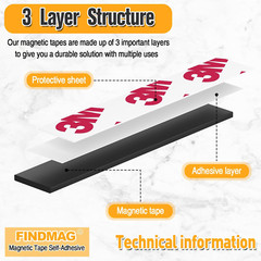FINDMAG Magnetic Tape, Magnetic Strips with Adhesive Backing, 1 Roll 30 Feet Mag