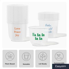 Plant-Based Disposable Cold Cups 12oz Set of 24 Holiday Sip Sing