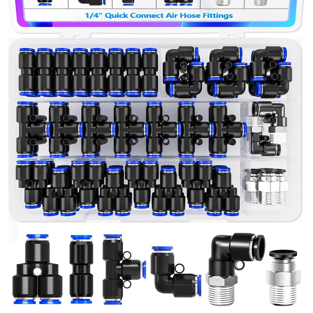 1/4″ OD Push to Connect Fittings,1/4″ OD Air Line Fittings,Quick Connect (34PCS)
