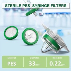 50/100/150/200Pcs Lab PES Sterile Syringe Filter 33mm Diameter 0.22μm Pore Size