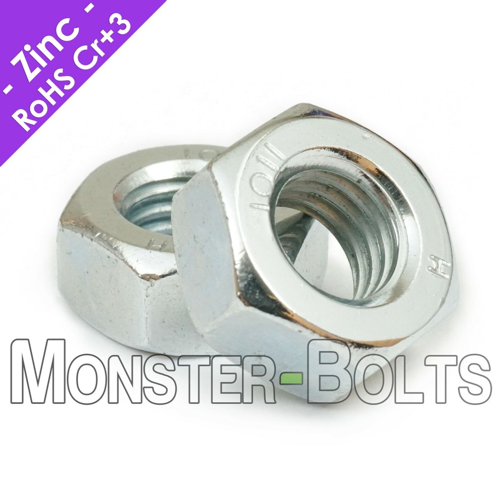 M5-0.80 Metric Hex Nuts, Zinc Plated CR+3 Class 10 Steel DIN 934, Coarse Thread