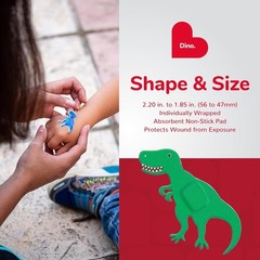 BioSwiss Bandages, Dinosaur Shaped Self Adhesive 50 Count (Pack of 1)