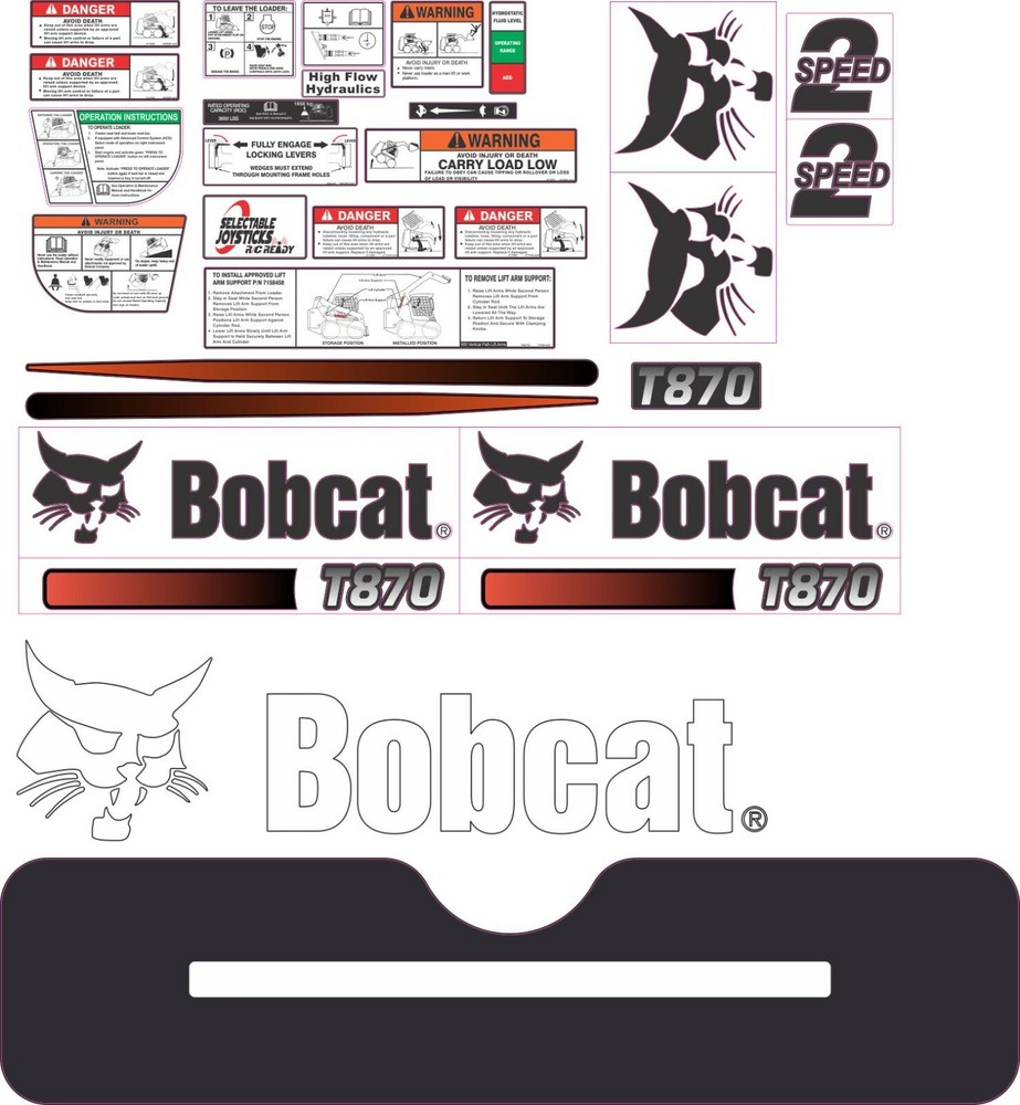 Bobcat T870 Aftermarket Decal Kit with controls. Very High Quality