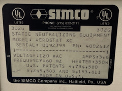 Simco Aerostat XC (PN 4002612) 200-1000 fpm, 350 W, Ionizing Air Blower – Tested